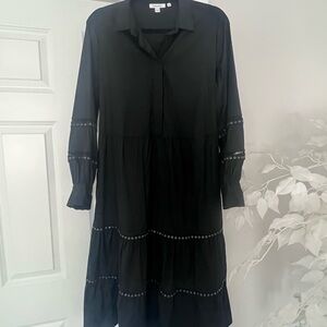 Chico's Black Long Sleeve Shirt Dress with Lace and Grommet Details Size 2 (12)